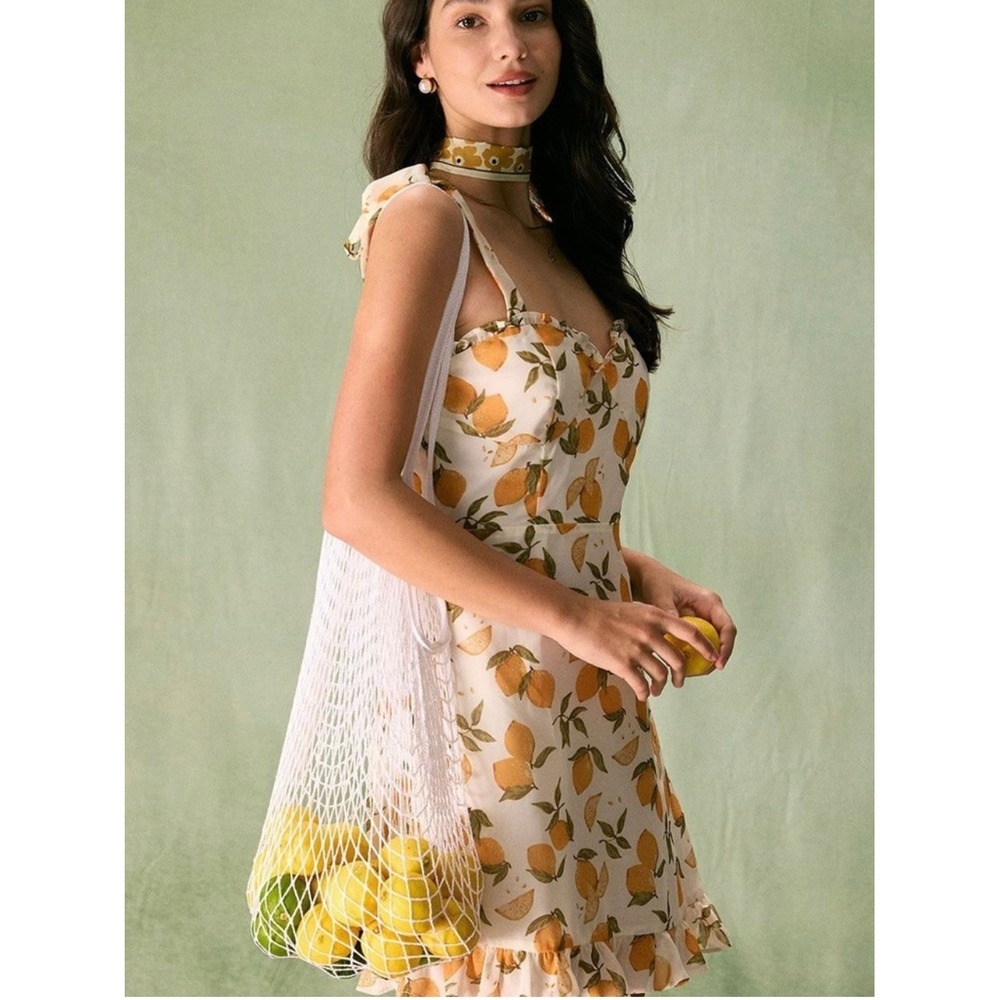 AQUA Womens‎ Orange Citrus Print Tie Shoulder Ruffle Mini Dress Peach XS
